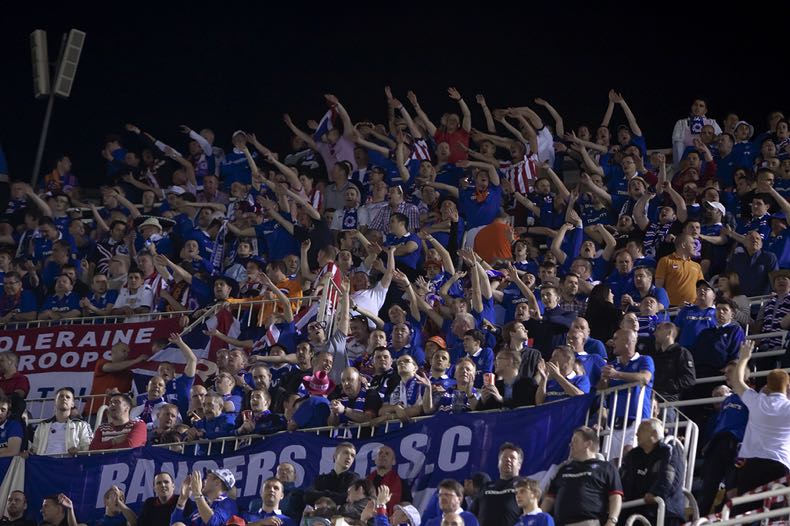 Glasgow fans at the UEFA Champions league match in Spain