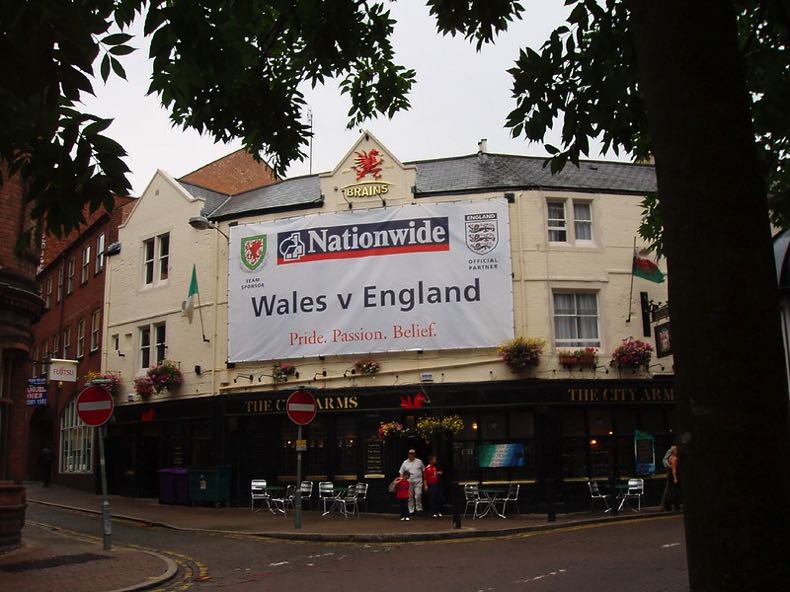 Wales vs England sign on a pub