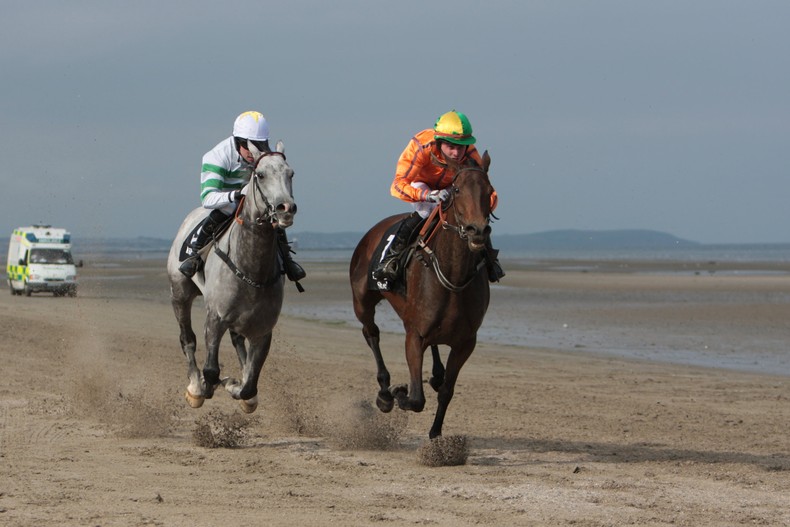 Two Horses Racing on Laytown Beach